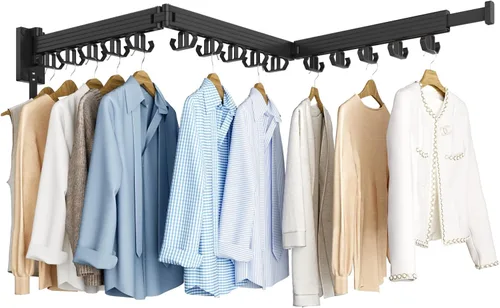 Miniatura 8 de Kelisiting Tendedero de ropa, estante de secado de lavandería montado en la pared, [sin taladrar y con taladrar para elegir] Tendederos de Blanco