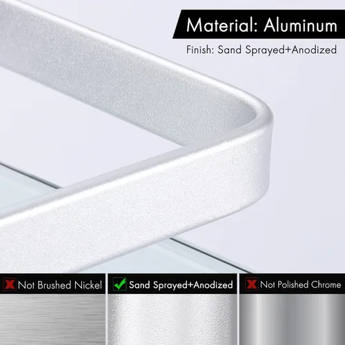 Miniatura 4 de Baño estante de vidrio Kes con riel de aluminio y extra grueso vidrio templado, estantería de ducha rectangular estilo contemporáneo soporte