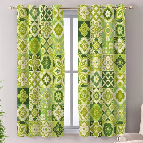 Miniatura 52 de Shrahala Art Nouveau Floral Pattern Blackout Curtain Tiers, Delicate Vine and Flower Design Kitchen Valance Light Blocking Tier Drapes with Rod