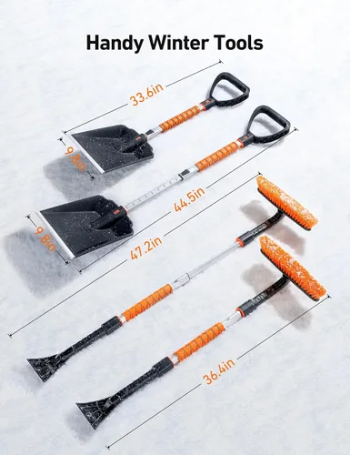 Miniatura 8 de AstroAI Kit de raspador de hielo y pala de nieve de 2 pulgadas, raspadores de hielo de 47.2 pulgadas para parabrisas de automóvil y cepillo de nieve