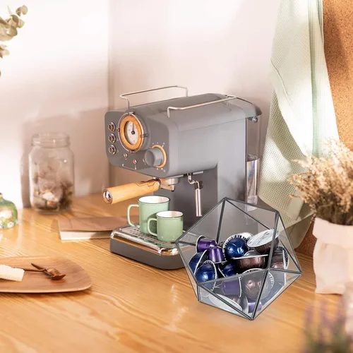 Miniatura 8 de ELLDOO Soporte para cápsulas de café de vidrio negro, caja geométrica de 15 caras, organizador de cápsulas de café para taza K expreso, bolsas