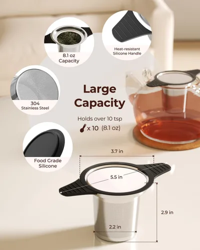 Miniatura 3 de Reinmoson Coladores y Filtros Grandes para Té Suelto de Una Taza, Infusores de Té de Malla Extra Fina de Acero Inoxidable 304 y Silicona de Grado