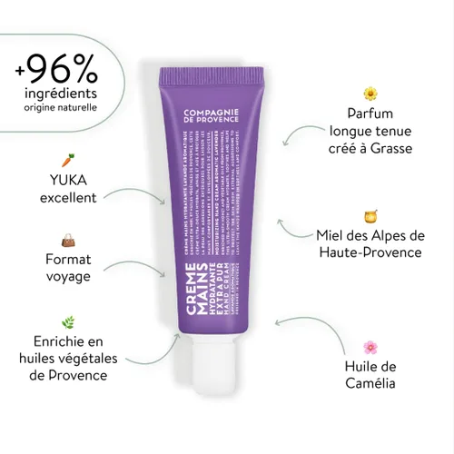 Miniatura 2 de Compagnie de Provence Travel Hand Cream Extra Pure - Lavanda aromática - Tubo de 1 onza líquida