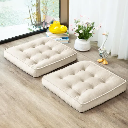 Miniatura 10 de 1 MIDDLE ONE Juego de 2 cojines de piso, cojín de meditación de espuma con memoria, cojines de piso para adultos sentados, cojines de asiento Azul