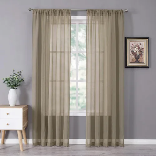 Miniatura 34 de Tollpiz - Juego de 2 paneles de cortinas de velo traslúcidas para media ventana, cortas, con textura de lino y bolsillo para cortinero, filtran