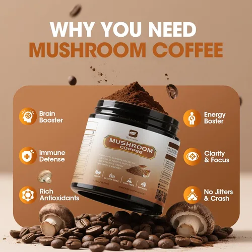 Miniatura 3 de 2Pack Café de Hongos - Polvo de Hongos Melena de León Arabica Café Instantáneo con Melena de León, Reishi, Chaga, Cordyceps y Cola de Pavo