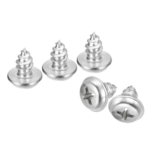 Miniatura 19 de uxcell ST3x6mm Phillips Pan Head Tornillo Autorroscante con Arandela, 100 piezas - Tornillo de madera de acero inoxidable 304 rosca completa (plata)