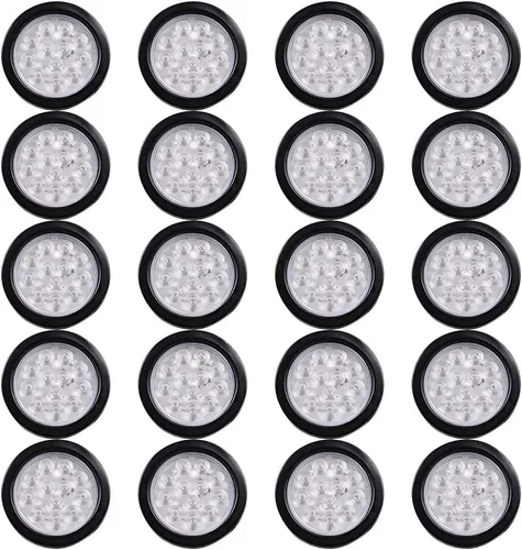Miniatura 8 de Kit de tapones de cableado con cubierta de hule para luz trasera LED redonda de 4", 12 ledes, para RV, camioneta Luz roja - Lente transparente