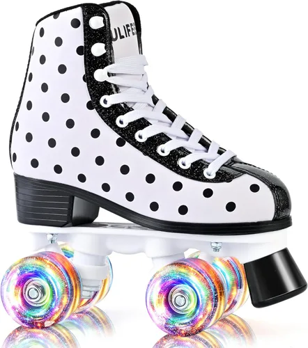 Miniatura 7 de SULIFEEL Patines de ruedas para niñas y mujeres con ruedas iluminadas y patrón de lunares, patines para niños y adultos para uso en interiores y al