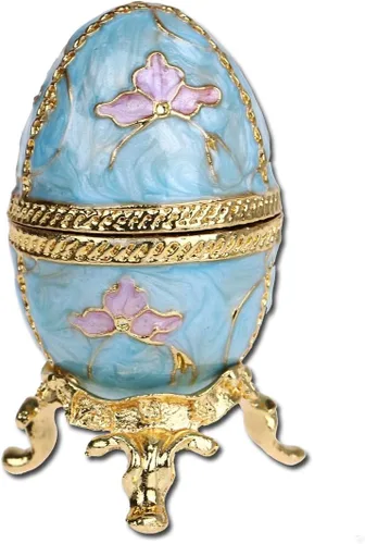 Miniatura 7 de YU FENG Faberge - Cajas para baratijas de huevo con bisagras, cristal con joyas, adorno de huevo de Pascua, caja de soporte para anillos, pintada a