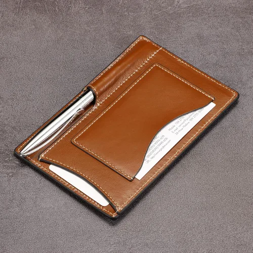 Miniatura 2 de HISCOW Bloc de notas y cuaderno de bolsillo de cuero italiano, bloc de notas de 3 x 5 con soporte seguro para bolígrafo, organizador de notas marrón