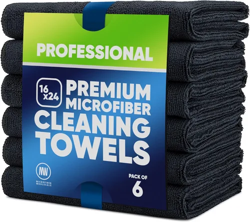 Microfiber Wholesale Toallas de microfibra Pro Multi Surface de 16" x 24" | Paquete de 6 (negro)