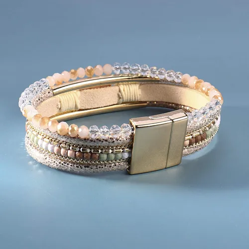 Miniatura 6 de FANCY SHINY- Pulseras de cuero de la envoltura de cuentas de cristal de la pulsera Boho Cuff piedra, dije, pulseras con cierre magnético de joyería