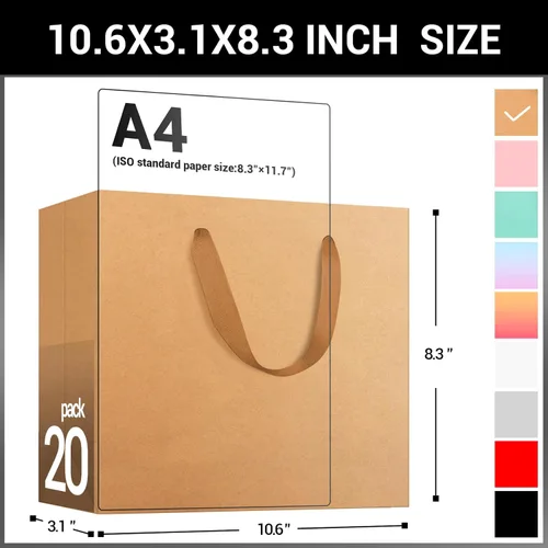 Miniatura 2 de EUSOAR Bolsas de papel de estraza pequeñas de 10.6 x 3.1 x 8.3 pulgadas a granel, bolsas resistentes para bodas, comestibles, boutique, venta al por