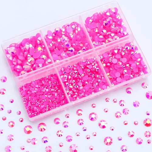 Miniatura 25 de 3000 PIEZAS de Brillantes de Resina con Dorso Plano, 2mm 3mm 4mm 5mm 6mm Rosa Claro AB, Brillantes de Resina en Gel con Dorso Plano para Vasos