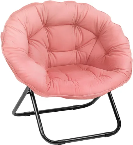 Miniatura 9 de Grezone Silla plegable con platillo, silla de luna perezosa de gran tamaño con marco de metal, cómodas sillas de dormitorio para dormitorio, sala