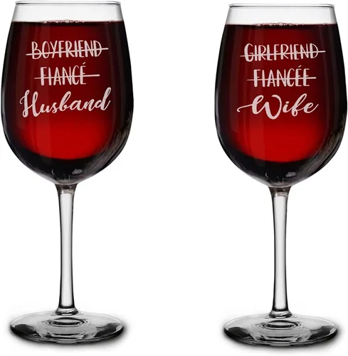 shop4ever® Juego de 2 copas de vino grabadas con tallo grabado para novio, prometido, esposa, esposa, novios, novios, novias, prometidos, esposas,