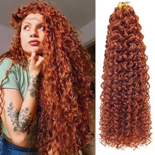 Miniatura 77 de GoGo Curl Crochet Hair 18 pulgadas onda de agua pelo sintético bohemio ganchillo trenzado jengibre onda profunda extensiones de cabello trenzado