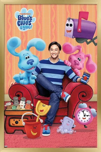 Miniatura 11 de Nickelodeon Blue's Clues - Póster de pared grupal, 22.4 pulgadas de largo x 14.7 pulgadas de ancho, versión enmarcada de madera de granero