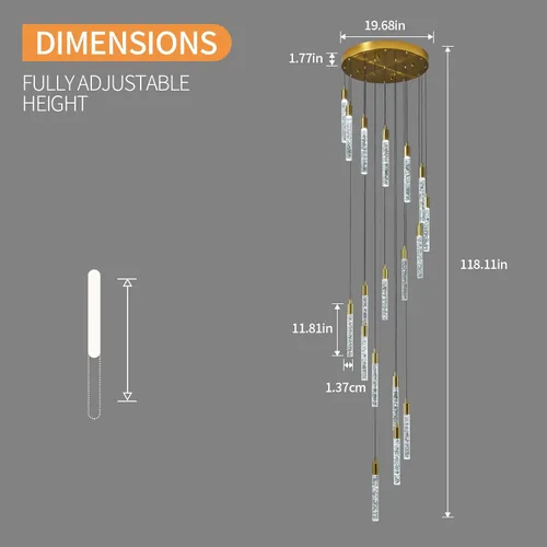 Miniatura 6 de Candelabro moderno de 18 luces para sala de estar, acabado de latón dorado, luces colgantes de techo LED regulables, 108 W, 6000 K, escaleras, Negro