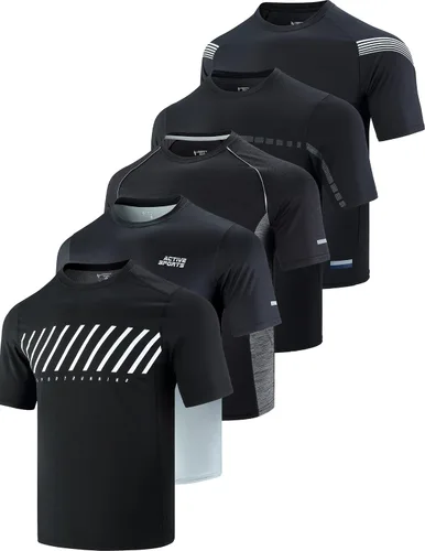 Miniatura 26 de Paquete de 5 camisetas de manga corta para hombre con cuello redondo y de secado rápido Camisetas atléticas para correr, entrenar en el gimnasio