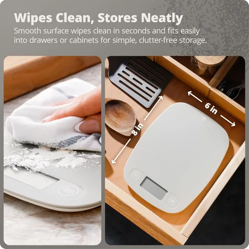 Miniatura 5 de Greater Goods Báscula de alimentos – Báscula digital de cocina, precisión de 1g (0.035 oz), tara fácil y conversión rápida, diseño compacto delgado
