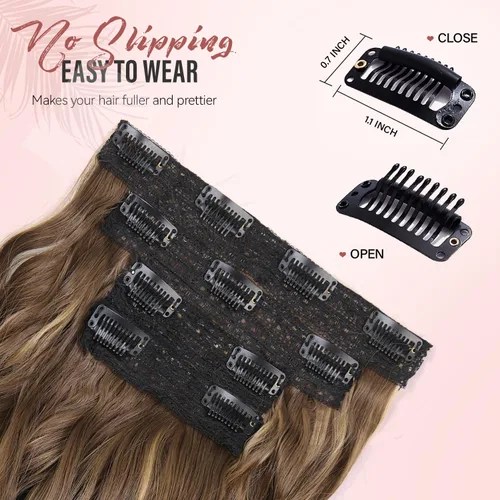 Miniatura 5 de Extensiones de cabello con clip, extensiones de cabello sintético ondulado de 14 pulgadas con clip (color: 22H10#)