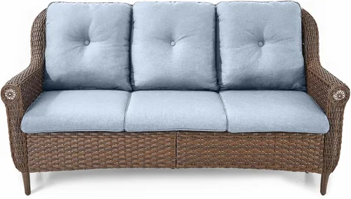 Miniatura 15 de Sofá de mimbre para patio, sofá de mimbre para exteriores, resistente para todo tipo de clima, sofás para 2 personas con respaldo alto y cómodos