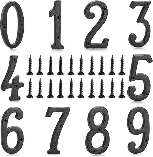 Miniatura 2 de JUXYES Juego de 10 números de casa de hierro fundido de 3.14 pulgadas con clavos rústicos en números de dirección de casa con tornillos a juego
