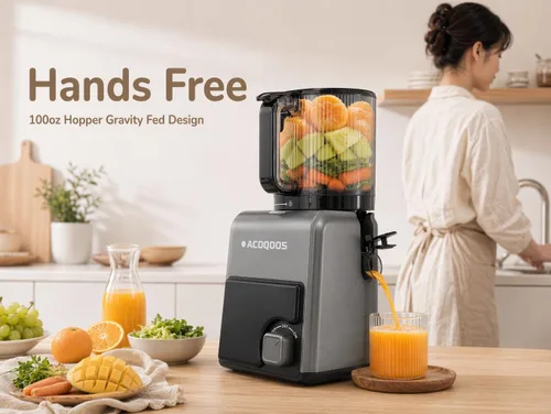 Miniatura 3 de Máquinas exprimidoras 3 en 1 de prensa en frío, 6.5 pulgadas Mega canal para fruta entera, exprimidor de masticación lenta con máquina de sorbete
