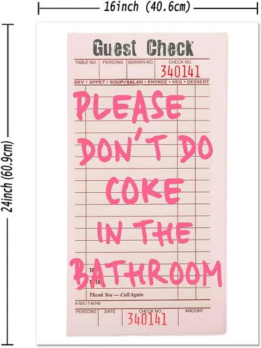 Miniatura 2 de Please Don't Do Coke in the Bathroom Print Guest Check Funky Retro Wall Art Funny Toilet College Dormitorio Decoración Femenino Arte Femenino Rosa
