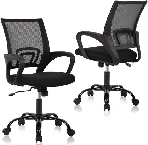 Miniatura 11 de Silla de escritorio para computadora, ergonómica, respaldo medio, silla de malla con soporte lumbar y reposabrazos, moderna, altura ajustable, Negro