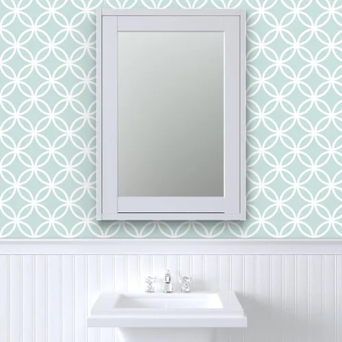 Miniatura 9 de Muestras de papel tapiz removibles – Cerclattice White Circles Winter Lattice Baby Boy Quatrefoil Papel pintado personalizado pre-pegado por