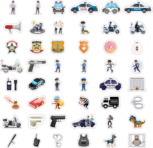 Miniatura 4 de 100 calcomanías con diseños inspirados en la policía, juguetes de policía, calcomanías para laptops y automóviles, decoraciones fiesta y recuerdos