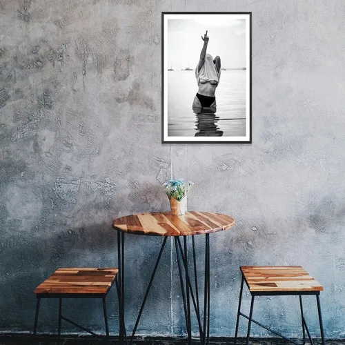 Miniatura 5 de Acqooeakt Arte de pared vintage de moda en blanco y negro Arte feminista de mujeres sexys en el lago Arte de dedo medio feminista Impreso en lienzo