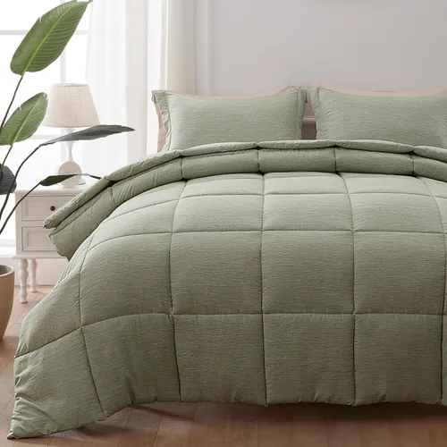 Miniatura 9 de NexHome Juego de edredón tamaño Queen de 3 piezas de color beige, suave, de lujo, teñido catiónico, para todas las estaciones, juegos de cama