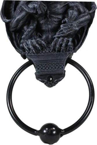 Miniatura 3 de Ebros Gift Aldaba de puerta con cabeza de gárgola de guardián gótico con anillo de metal, escultura de bola de golpeo, espíritu de Halloween, acento