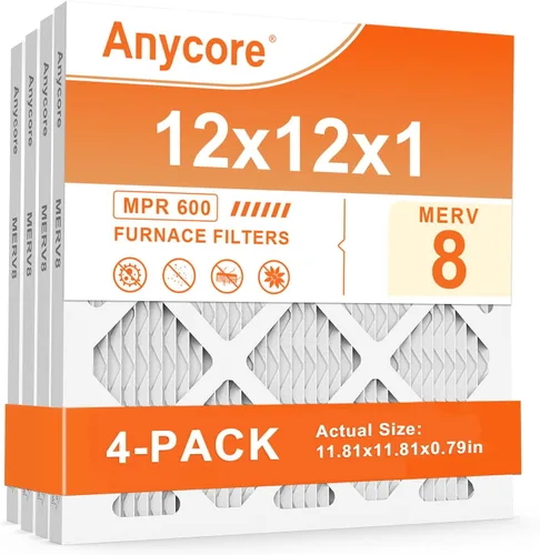 Filtro de aire para horno MERV 8 MPR 600 FPR 5 filtros plisados HVAC para oficina en casa, paquete de 4 unidades (tamaño real: 11.81 x 11.81 x 0.79