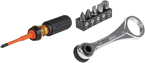 Miniatura 8 de Klein Tools Destornillador aislado y juego de destornilladores de trinquete 13 en 1, 2 herramientas con hoja abatible y puntas intercambiables