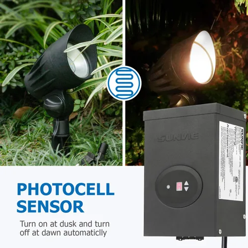 Miniatura 2 de SUNVIE Transformador de bajo voltaje de 300 W para iluminación de paisaje con temporizador y sensor de fotocélula fuente de alimentación impermeable