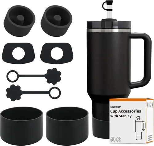 Accesorios para taza Stanley - Juego de 8 piezas, incluye tapa con pajita, tapones redondos y cuadrados a prueba de fugas, botas de silicona para