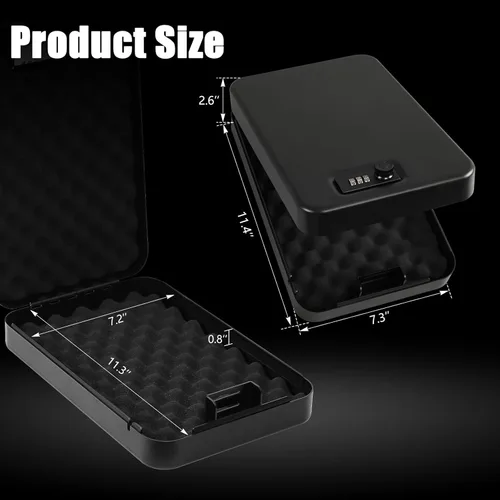 Miniatura 2 de Dalmbox - Caja fuerte para pistolas, caja de seguridad pequeña para pistolas de mano con cerradura de combinación, caja fuerte portátil para viajes