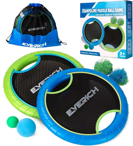 Bouncy Paddle Ball Game for Kids with EVA Foam Trampoline Paddles and Balls, Stringy Ball Toss and Catch Set for Indoor Outdoor Beach Pool Backyard