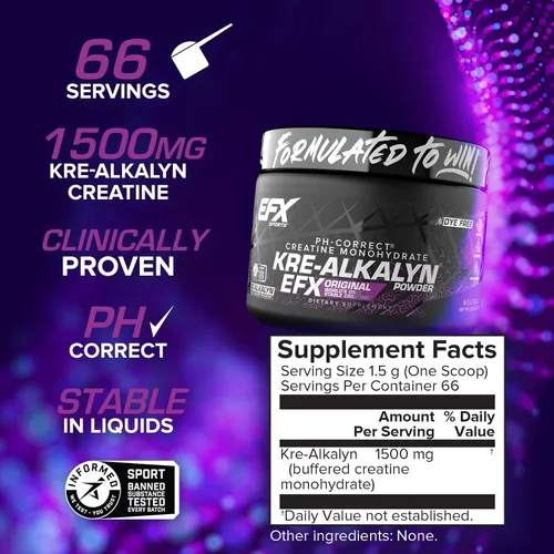 Miniatura 3 de EFX Sports Kre-Alkalyn EFX Powder Suplemento en polvo de monohidrato de creatina pH correcto Fuerza, crecimiento muscular y rendimiento 66