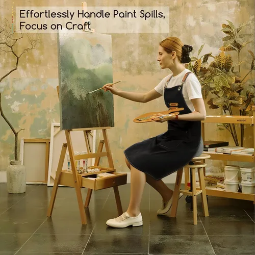Miniatura 6 de MEEDEN Delantal de pintura para hombres y mujeres: Delantal de arte de lona de poliéster impermeable ajustable con 3 bolsillos, delantal de artista