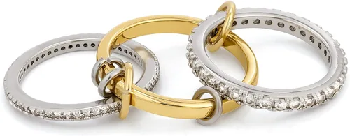 Miniatura 2 de Anillos apilables para mujer, chapados en oro de 18 quilates, juego de 3 anillos con circonita cúbica, juego de anillos plateados y dorados