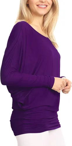 Miniatura 3 de Lock and Love - Camiseta de manga larga drapeada para mujer, diseño holgado y cómodo con manga dolman de murciélago, tallas S a 3XL, tallas