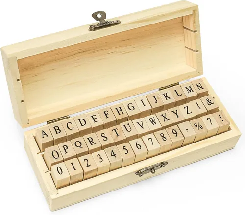 Sellos de letras, juego de 42 piezas de alfabeto de goma con estuche de almacenamiento, números vintage y mini sellos de símbolos para manualidades,