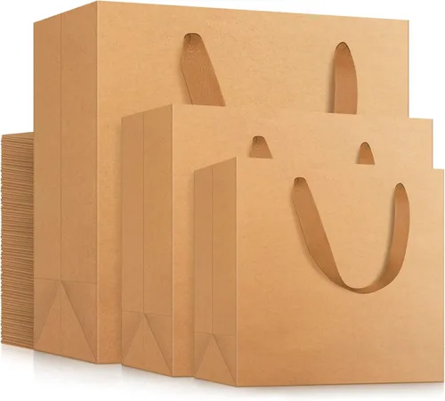 Miniatura 9 de EUSOAR Bolsas de regalo a granel, 30 bolsas de papel de estraza reutilizables con asa de artesanía de color negro resistente con 3 tamaños, bolsas