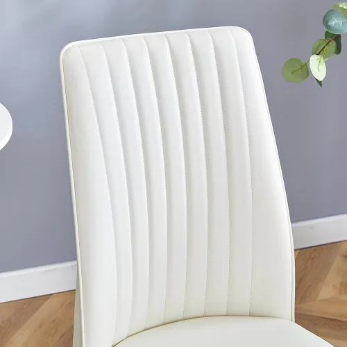 Miniatura 5 de Silla de Cuero Blanco, Juego de Sillas de Comedor Modernas de 4 con Cuero Sintético y Patas Cromadas, Sillas para Comedor con Respaldo Alto